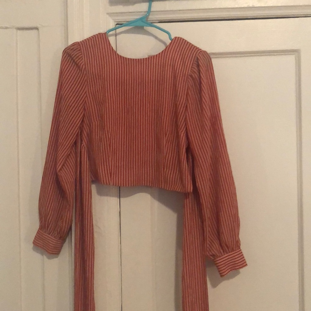 Chriselle x J.O.A. Cropped Striped Blouse